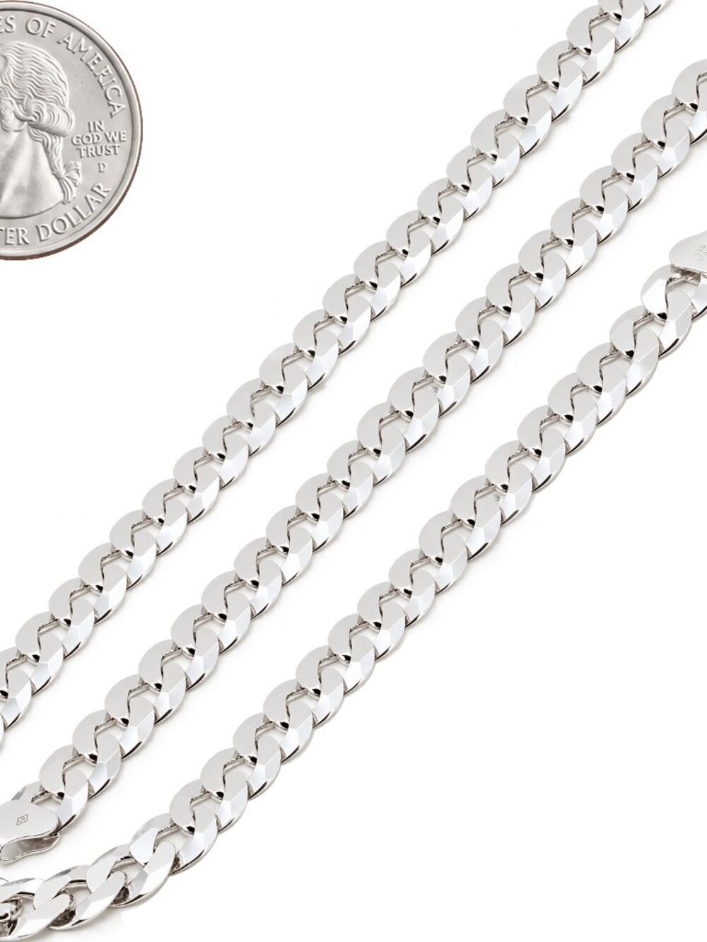925 Sterling Silver 6.5mm Diamond Cut Curb Cuban Link Chain Necklace 22”